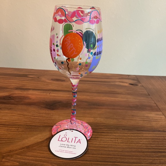 NWT “It’s My Birthday” Hand-Painted Wine Glass by Lolita - Picture 4 of 6